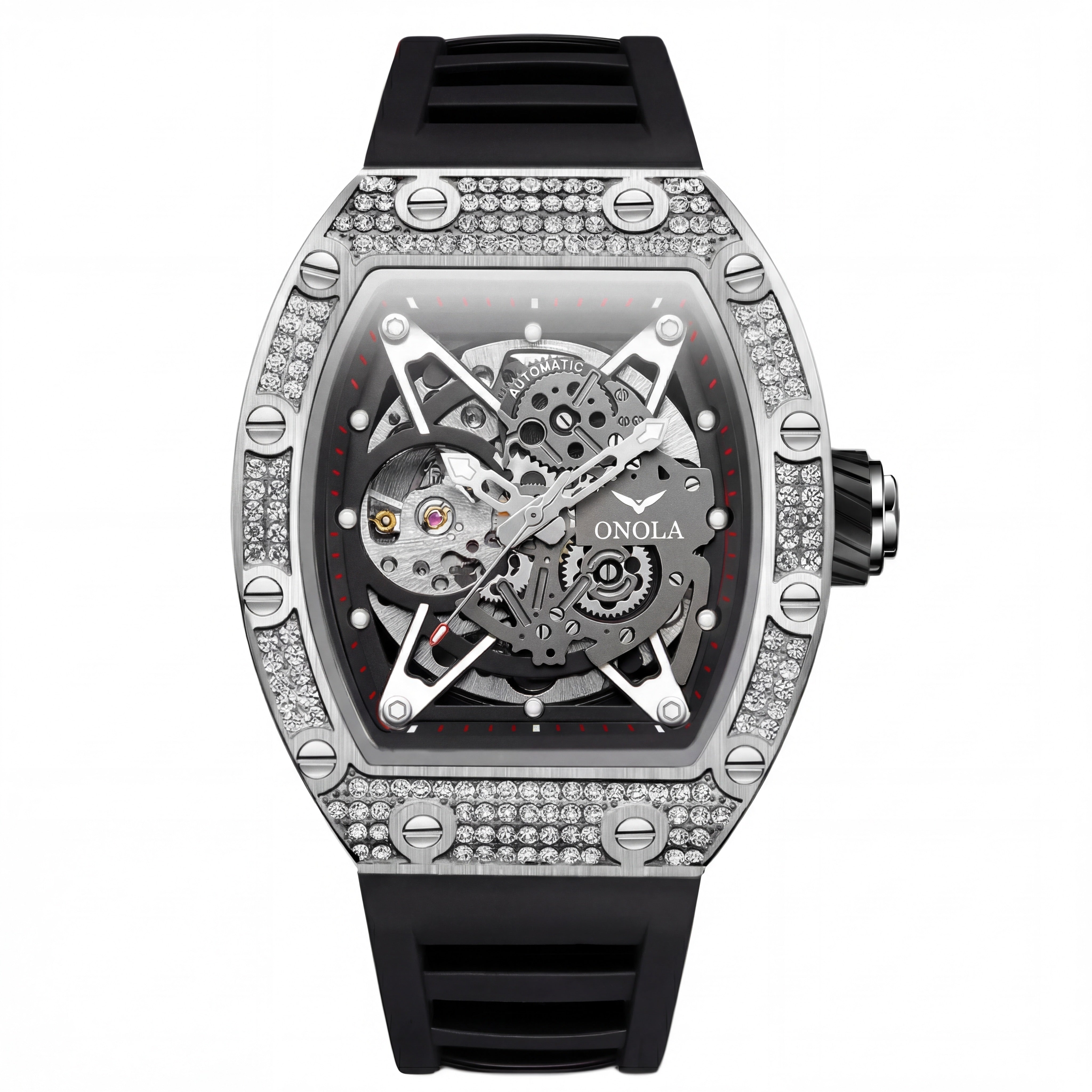 Raxton Blizzard Steel 44mm | Iced Silver Dark Skeleton