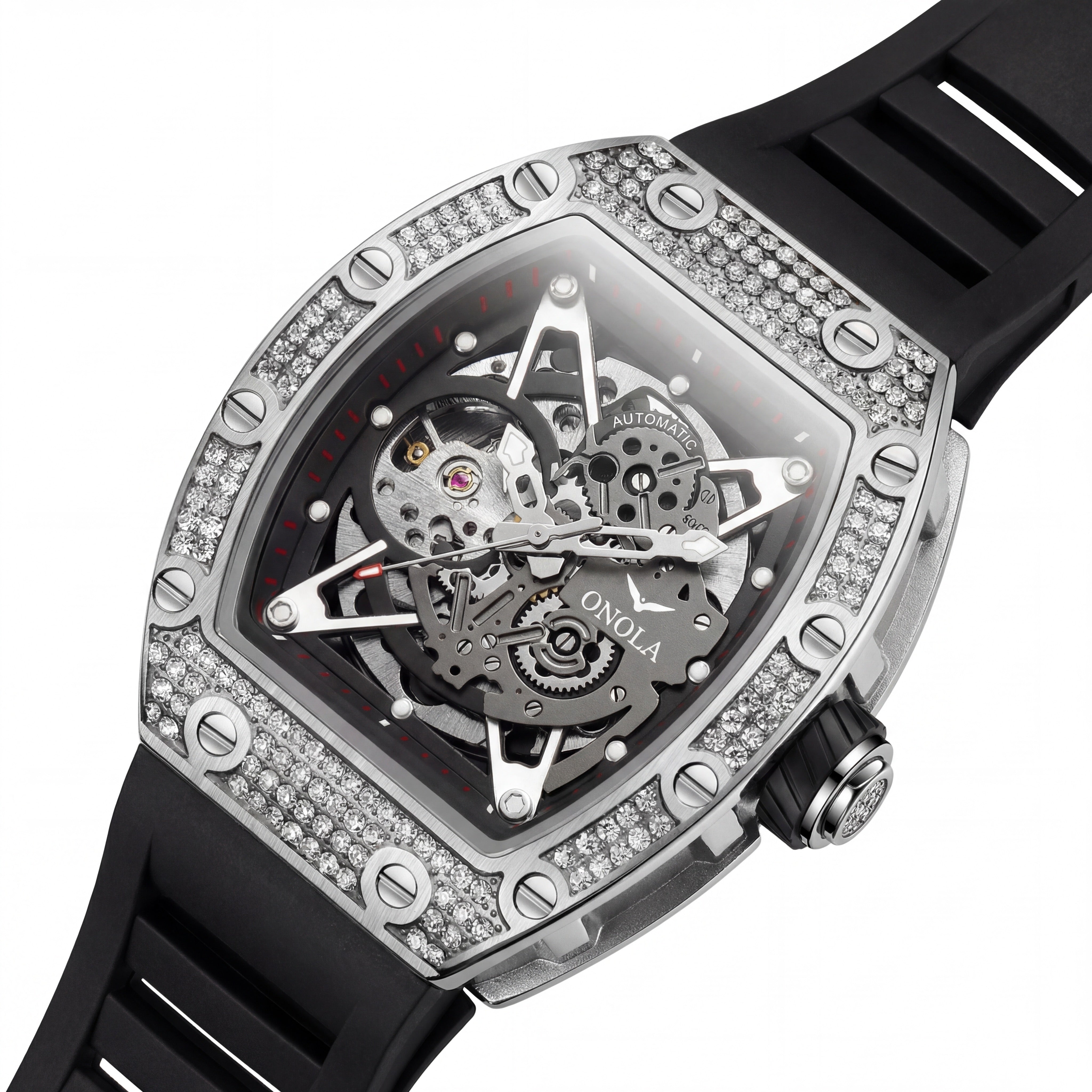Raxton Blizzard Steel 44mm | Iced Silver Dark Skeleton