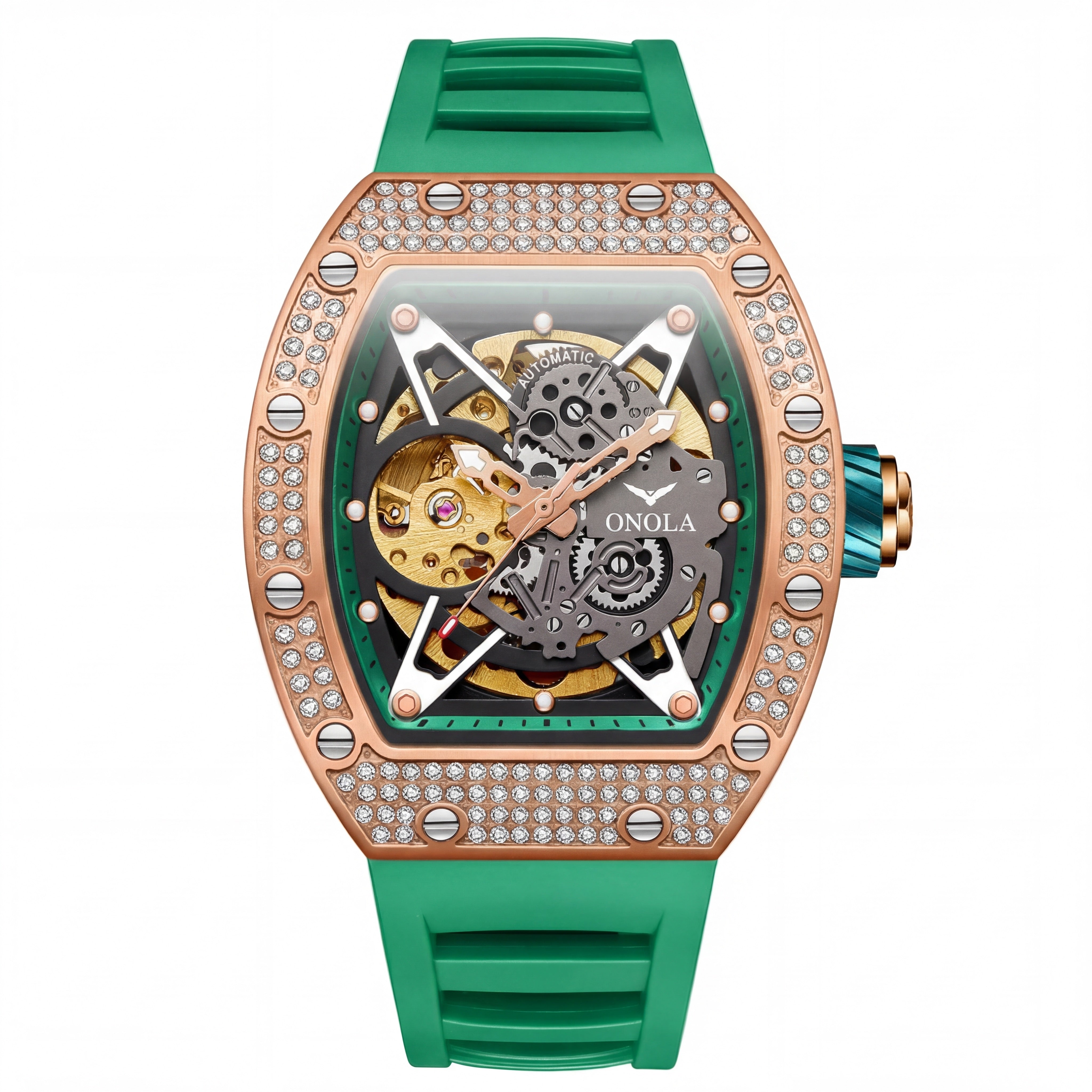 Raxton Blizzard Luxe 44mm | Rose Gold Emerald Skeleton